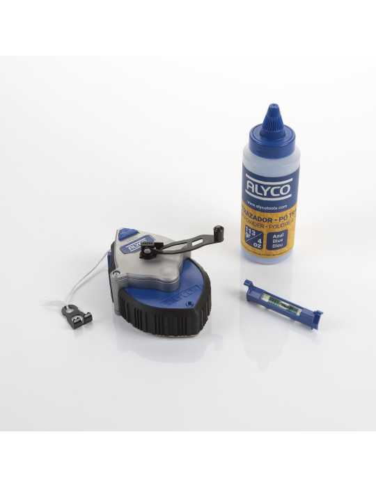 Kit tiralíneas trazador 30 m con polvo y mininivel ALYCO