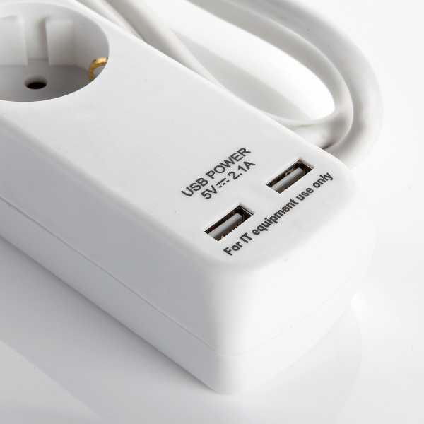 Base múltiple con interruptor 3 enchufes + 2 USB cable 1,4 m ALYCO