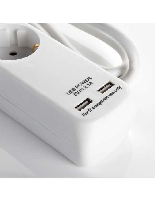 Base múltiple con interruptor 3 enchufes + 2 USB cable 1,4 m ALYCO