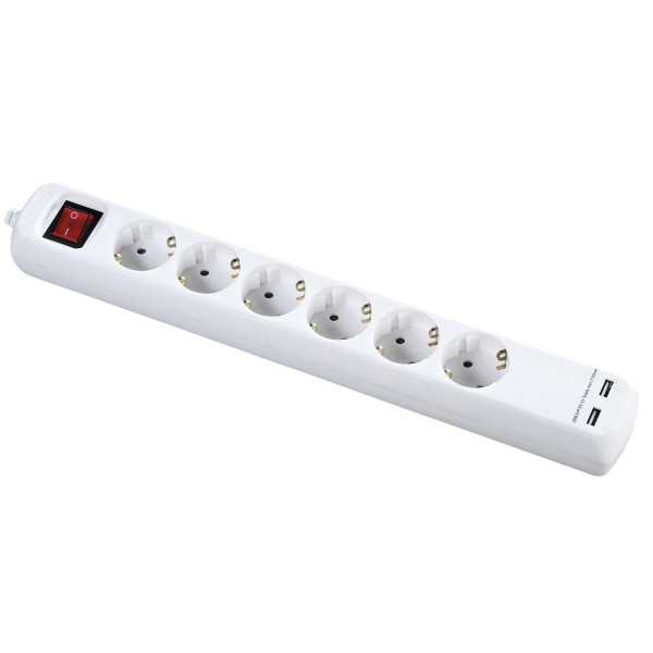 Base múltiple con interruptor 5 enchufes + 2 USB cable 1,4 m ALYCO