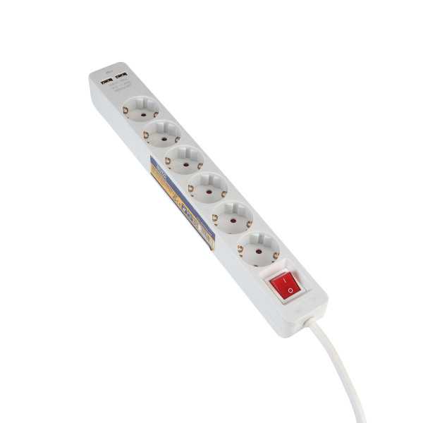 Base múltiple con interruptor 6 enchufes + 2 USB cable 1,4 m ALYCO