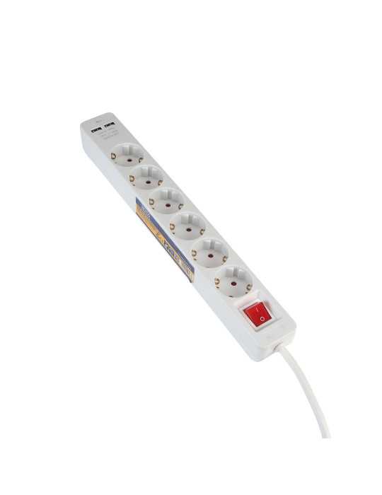 Base múltiple con interruptor 6 enchufes + 2 USB cable 1,4 m ALYCO